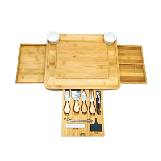 Sustainable Luxury Bamboo Cheeseboard Set with Pull-out trays